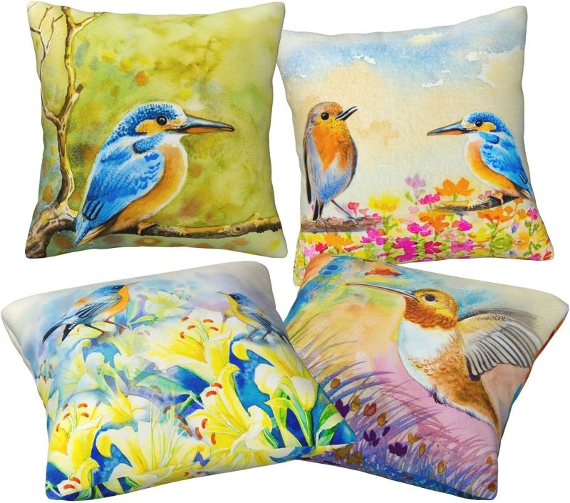 Photo 1 of 
Gianlaima Watercolor Flowers Spring Pink Blue Bird Painting Set of 4 Decorative Throw Pillow Cases Sofa Cushion Covers for Couch Bedroom Living Room Car Home Decor
