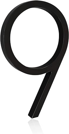 Photo 1 of 5 Inch High Floating House Numbers for Outside- Modern Zinc Alloy Home Address Numbers for Garden Door/Mailbox/Cottage/Shop/Black Coated Finished-Number 9
