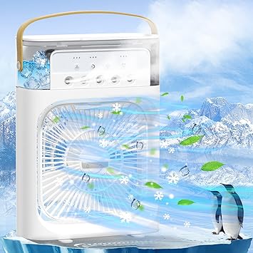 Photo 1 of 4-IN-1 Portable Air Conditioners Fan, Personal Mini Air Conditioner with 3-Speeds/5 Humidifier Misting Hole/7 Colors Light, USB Handle Evaporative Cooler with Auto Timer for Room Office Travel (ST-02)
