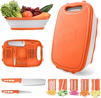 Photo 1 of Camping Cutting Board, HI NINGER Collapsible Chopping Board with Colander, 9-In-1 Multi Kitchen Vegetable Washing Basket,Camping Gifts Accessories for RV Campers
