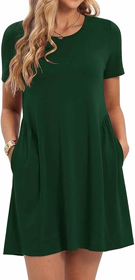 Photo 1 of CHARMYI Tshirt Dresses for Women Casual Summer Dress for Women Tunic Swing Loose Pleated T Shirt Dress for Women with Pockets XL
