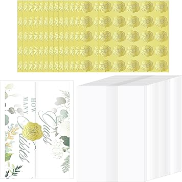 Photo 1 of Ctosree 100 Sets Pre Folded Vellum Jackets Set Include 100 Vellum Jackets for 5 x 7 Inch Invitations and 350 Gold Eucalyptus Branch Stickers Translucent Wedding Invitations Wraps for Wedding
