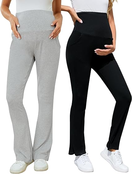 Photo 1 of Brynmama 2 Pack Maternity Pants with Pockets Stretchy Slim Pregnancy Leggings for Women Adjustable Waist Band S
