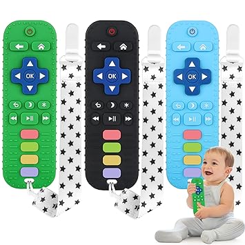 Photo 1 of Fu Store 3 Pack Silicone Teething Toys for Infant Toddlers Remote Control Shape Teethers for Babies Chew Toys, Relief Soothe Babies Gums Set, BPA Free Freezable Dishwasher and Refrigerator Safe
