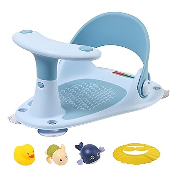 Photo 1 of Baby Bath Seat Baby Bathtub Seat Infant Bath Seat for Babies 6 Months&Up Sit Up Bath,Baby Bath Support Chair Baby Tub Seat Toddler Bath Seat with Thermometer/3 Bath Toys/Shower Cap(Blue)
