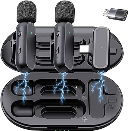 Photo 1 of 2 Pack Professional Wireless Lavalier Microphone for Android, iPhone iPad with Adapter Included Noise Reduction Plug-Play Clip on Lapel Mic for YouTube, Recording, Vlog, Facebook Live Streaming