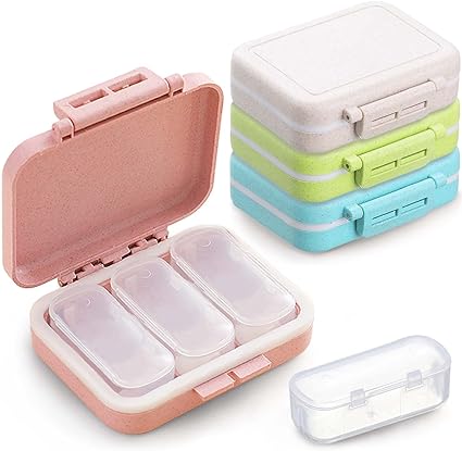 Photo 1 of 4 Pack 3 Compartments Travel Pill Box Moisture Proof Small Pill Case Portable for Pocket Purse Daily Pill Organizer Cute Pill Holder Container for Vitamins, Medicine
