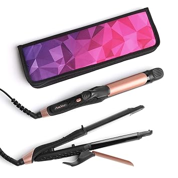 Photo 1 of AmoVee Travel Curling Iron, 2 in 1 Flat Iron Mini Hair Straightener, Dual Voltage, 1 inch, Carry Bag Included, A Valentines Day Gift for Women (Black)

