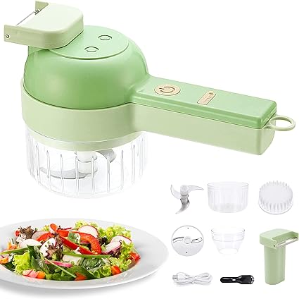 Photo 1 of 4 in 1 Portable Electric Vegetable Cutter Set Mini Food Slicer and Chopper for Kitchen Multifunctional Wireless Electric Grinder Vegetable Cutter Peeler and Clean Brush Function Multifunctional
