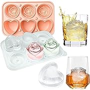 Photo 1 of 3D Rose Ice Cube Tray, Silicone Ice Ball Maker With Lid and Funnel, Easy Release & BPA Free Large Ice Cube Mold for Whiskey, Cocktails, Bourbon & Homemade Juice