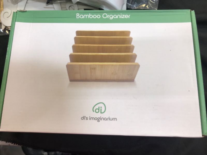 Photo 2 of Di's Imaginarium Bamboo Device Organizer | Desk Mail Organizer | Desk Organizers and Accessories | Device Holder for Home & Office | Bamboo File Organizer for Electronics, Documents, Bill or Envelope