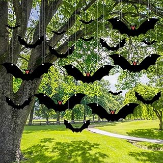 Photo 1 of 21PCS Hanging Bats Halloween Decorations - PUWUTO Large Plastic Halloween Bat Decor, 3 Different Size with Cute Eye Sticker, Halloween Outdoor Indoor Ornaments for Yard Tree Lawn Porch Party Supplies https://a.co/d/e8KHeO5
