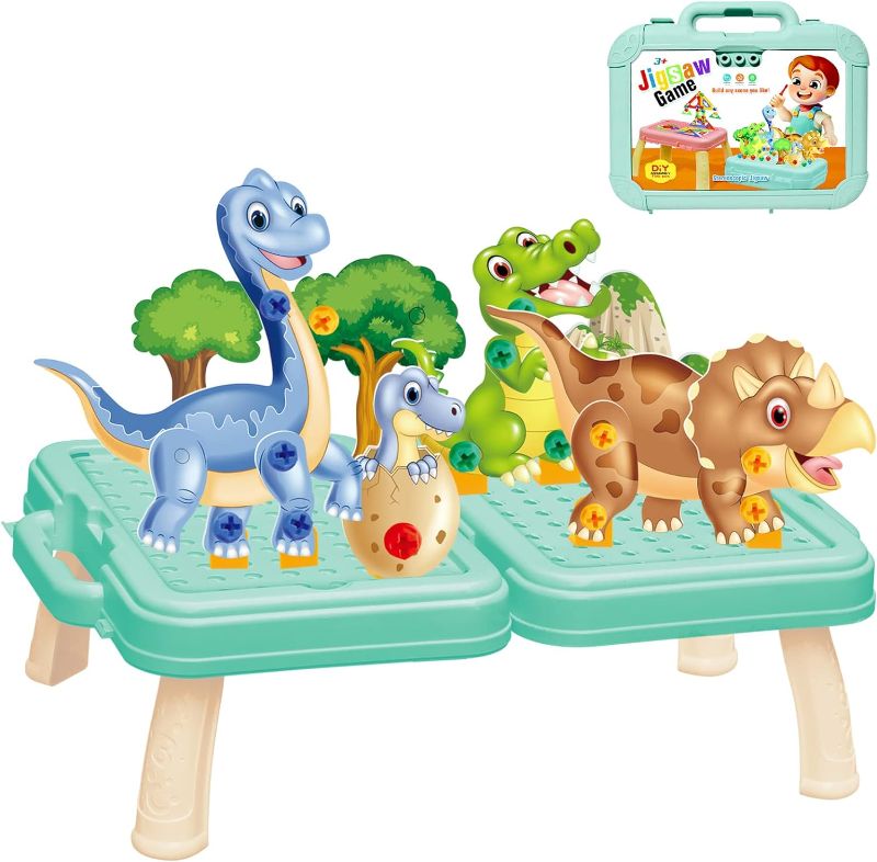 Photo 1 of Children DIY Jigsaw Game, Dinosaur Crocodile Mushroom Nail Stereo Puzzle, for Kids Above 3 Years Old, Containing Screwdriver Screws and Other Plastic Small Tools