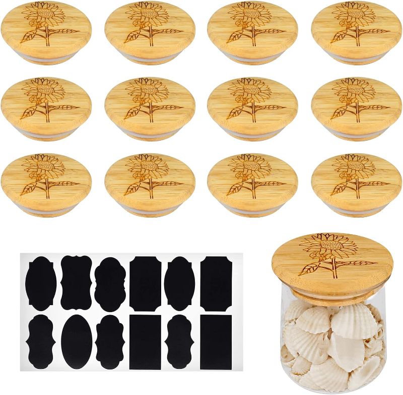 Photo 1 of 
Oui Yogurt Jar Lids - 12 Pack Oui Lids - Bamboo Lids for Oui Yogurt Jars, Wood Jar Lids with Silicone Sealing Rings and Free Jar Label, Sunflower (Not Included Jar)