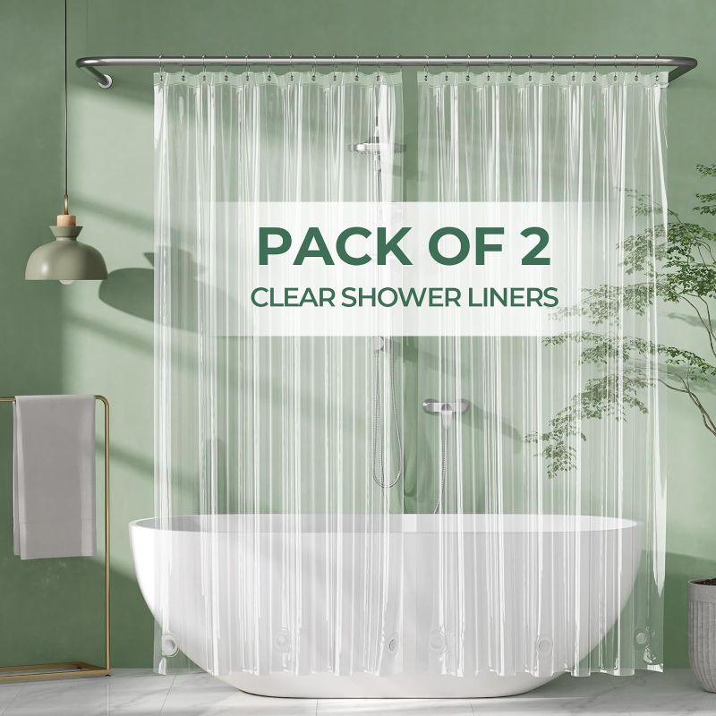 Photo 1 of AmazerBath Shower Curtain Liner 2 Pack, 72 x 78 Inches PEVA Plastic Shower Liner with 3 Weighted Stones and 12 Rustproof Metal Grommet, Lightweight Waterproof Shower Curtain - Clear