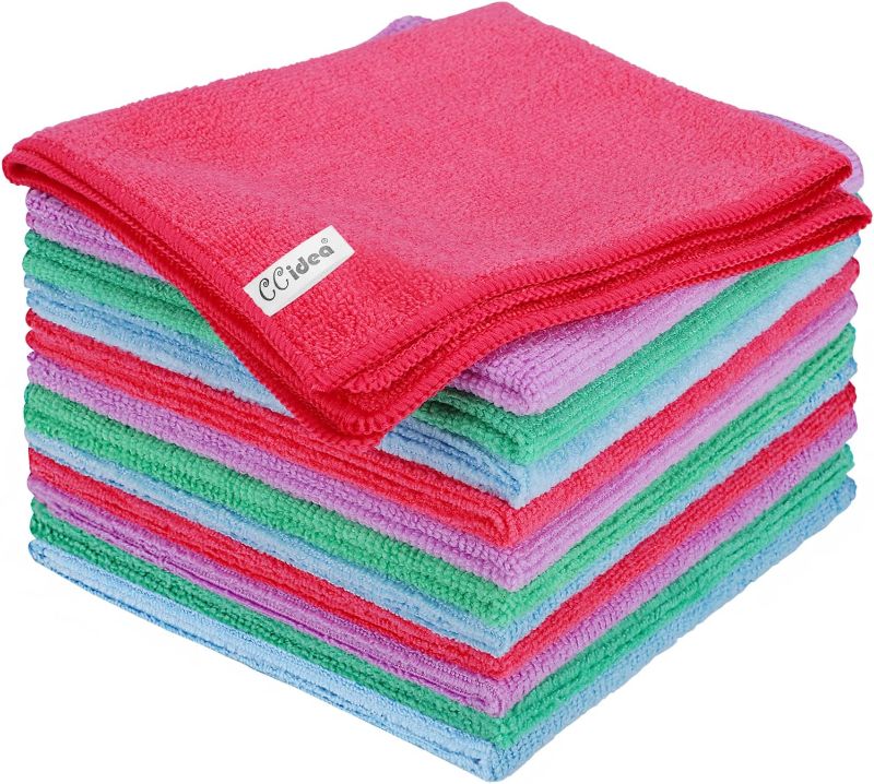 Photo 1 of  12 Pack Microfiber Cleaning Cloth Reusable Cleaning Rags Kitchen Dish Towels Set, Soft Lint Free Cleaning Rags for House, Bathroom, Car Care (12x12 inch-B) (COLOR MAY VARY)