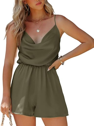 Photo 1 of Binshre Womens Rompers Jumpsuits Sleeveless Sexy V Neck Rompers Solid Waist Stretchy Loose Summer Tank Top Pajamas 2XL