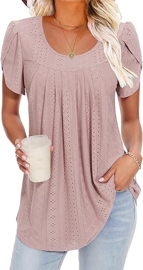 Photo 1 of Attinby Women’s Loose Breathable Shirt Petal Sleeve Top Pleated Hide Belly Tunic Blouse  XL BLUE -SEE 2NDPHOTO