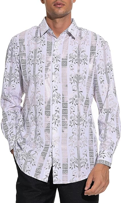 Photo 1 of Deer Lady Mens Luxury Printed Dress Shirt Long Sleeve Button Down Shirts XL