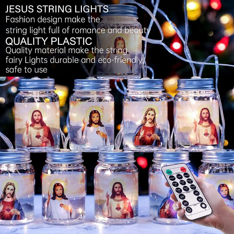 Photo 1 of Impress Life Mason Jar Lights,10 LEDs Fairy Lights Battery Operated with Remote Control,Patio,Jesus Themed String Lights Lanterns, Garden Decorations