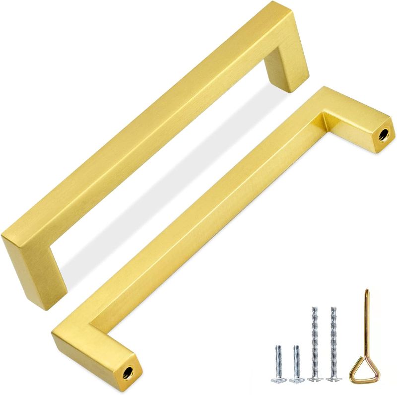 Photo 1 of 10 Pack Square Cabinet Pull Handle,Satin Gold,Solid Zinc Alloy,Total Length 4.13"/ Hole Center Distance 3.78"(96mm),for for Drawers,Kitchen cabinets,Dresser,Cupboard,Closet,Wardrobe