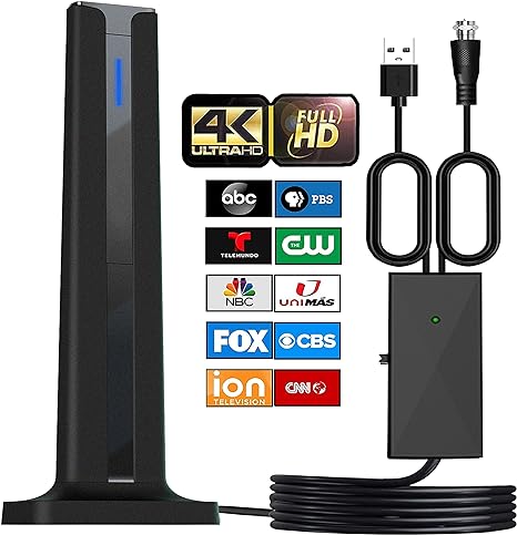 Photo 1 of ANTIER Amplified Indoor Digital TV Antenna-Best Powerful Amplifier Signal Booster & Has up to 400+ Miles Range, Support 8K 4K Full HD Smart and Older Tvs with 16ft Coaxial Cable [2023 Release], Black