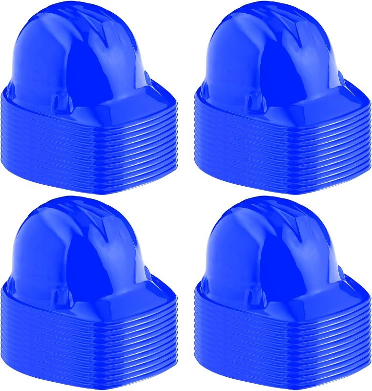 Photo 1 of 48 Pieces Party Construction Hats Kids Worker Hard Hat Plastic Builder Hat for Boys Girls Dress up Birthday Supplies (Blue)
