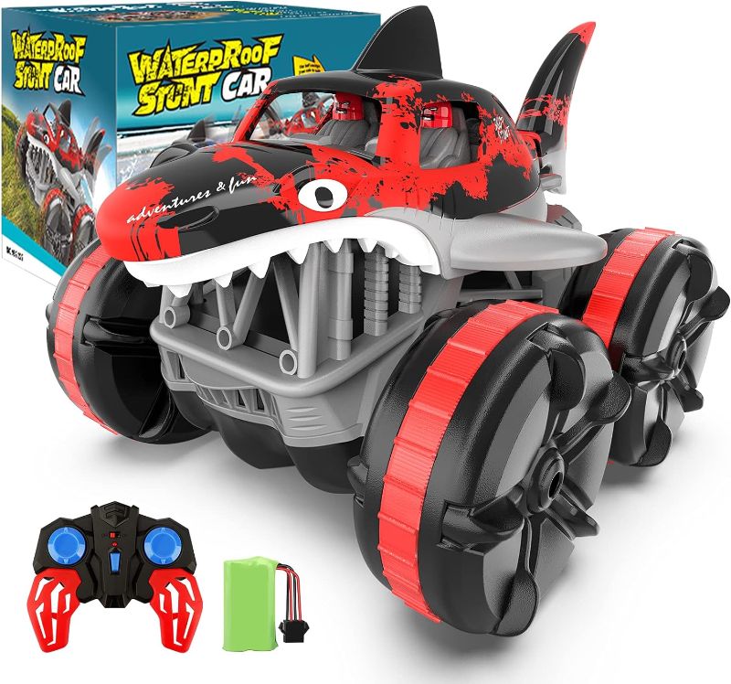 Photo 1 of Amphibious Remote Control Car, RC Cars 2.4 GHz Working on Water, All Terrain Monster Shark Truck Stunt Car, Toys Gift for Boys Girls Age 5 6 7 8 9 10