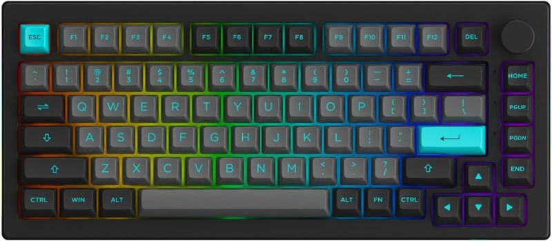 Photo 1 of Akko 5075B Plus Mechanical Keyboard 75% Percent RGB Hot-swappable Keyboard with Knob, Black&Cyan Theme with PBT Double Shot ASA Profile Keycaps with Silver Switch
