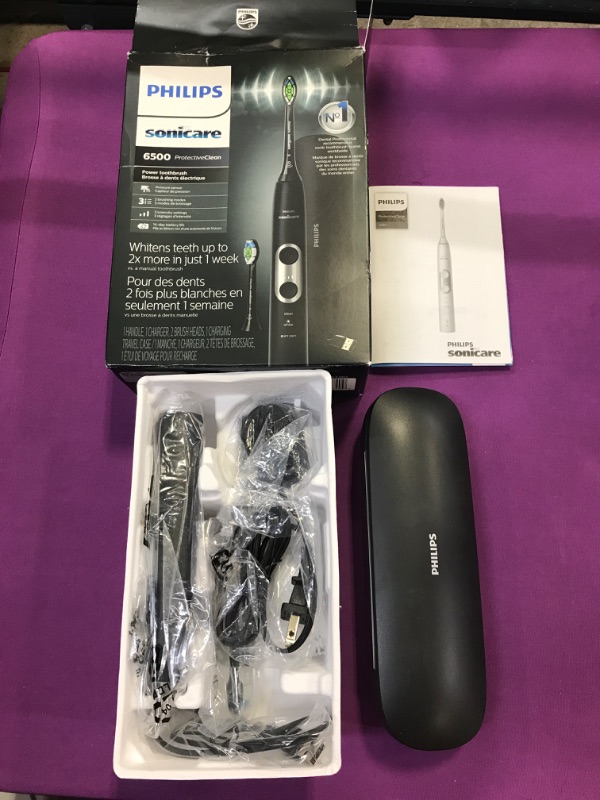 Photo 2 of Philips Sonicare ProtectiveClean 6500 Rechargeable Electric Power Toothbrush with Charging Travel Case and Extra Brush Head, Black, HX6462/08 With Charging Travel Case and Extra Brush Head Black