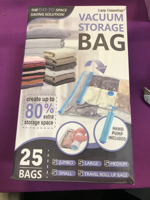 Photo 2 of 25 Pack Vacuum Storage Bags, Space Saver Bags (5 Jumbo/5 Large/5 Medium/5 Small/5 Roll) Compression Storage Bags for Comforters and Blankets, Vacuum Sealer Bags for Clothes Storage, Hand Pump Included