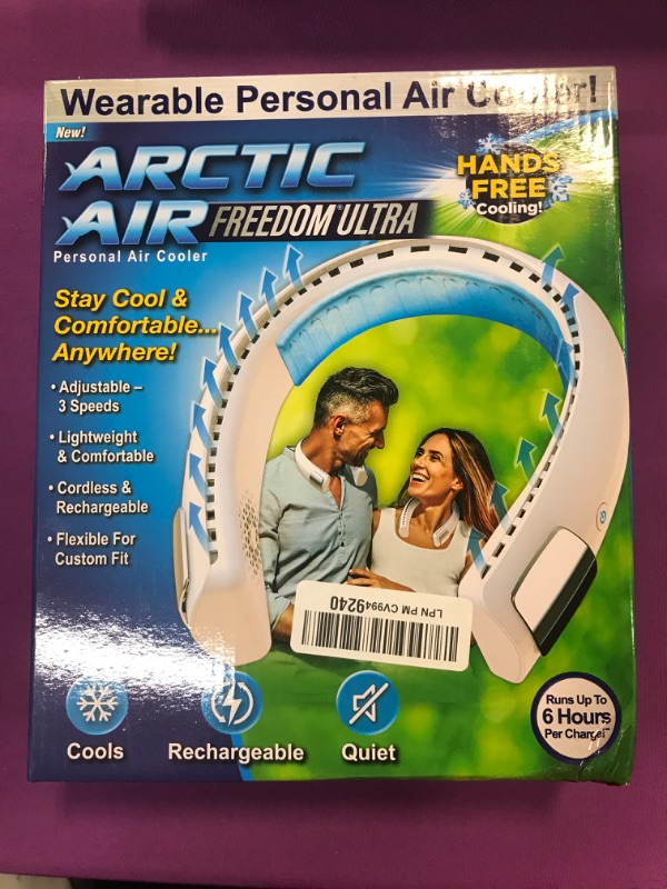 Photo 1 of Arctic Air Freedom Ultra Neck Fan, Wearable 3-Speed Neck Cooler, Small Fan for Outdoor & Indoor Use, USB-Rechargeable Fan with 6-Hour Battery Life, Li
