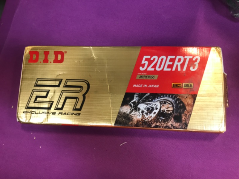 Photo 2 of DID (520ERT3-120 Gold 120 Link High Performance ERT3 Series Non-O-Ring Racing Chain with Connecting Link 120 Link Gold