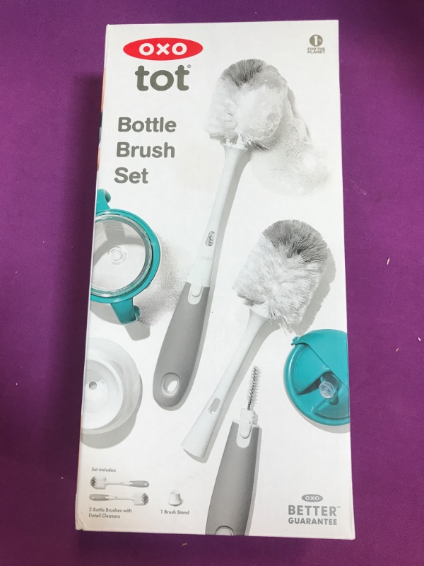 Photo 2 of OXO Tot Bottle Brush with Nipple Cleaner and Stand – Gray, 2-Pack Gray 2-pack