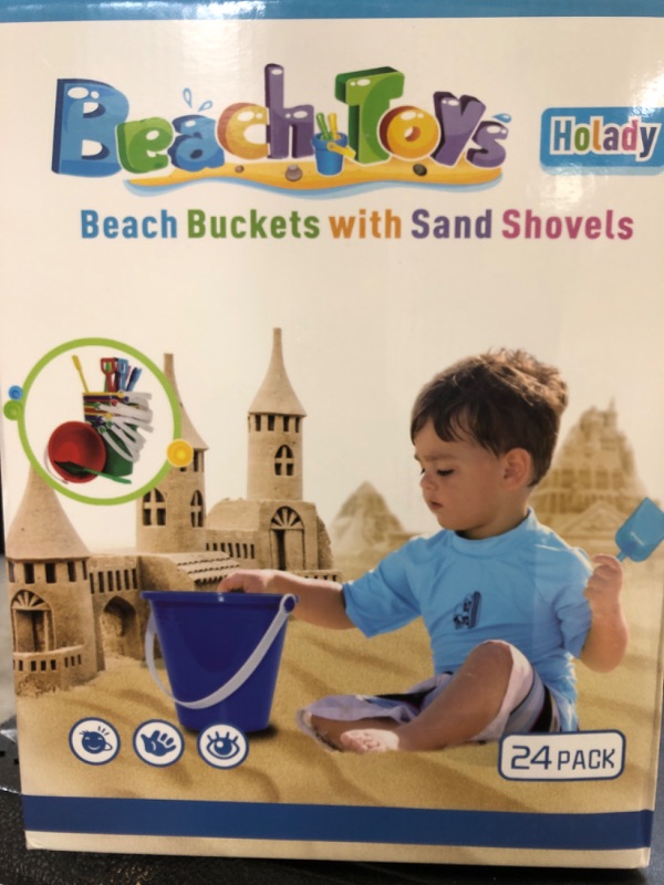 Photo 2 of 4E's Novelty 9" Large Sand Bucket with Shovel [12 Pack Bulk] Beach Buckets - Beach Toys for Kids & Toddlers, Party Favors Holders