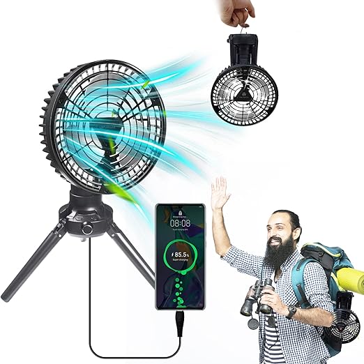 Photo 1 of Small Portable Camping Fan with Led Lantern, AKYSUN 10400mAh Rechargeable Battery Operated Fan with Hook for Tent, Outdoor, USB Desk Fan for Travel, Fishing, Home, Work & Hurricane Power Outage Emergencies