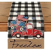 Photo 1 of Artoid Mode Buffalo Plaid Truck Freedom 4th of July Patriotic Memorial Day Table Runner, Independence Day Holiday Kitchen Dining Table Decor