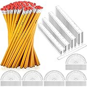 Photo 1 of 300 Pcs Clear Measuring Tools Geometry Set Including 100 Pcs 12 Inch Plastic Straight Ruler 100 Pcs 180 Degree Protractor 100 Pcs Pencils for Student Kids
