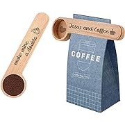 Photo 1 of 2 Pieces Wooden Coffee Scoop and Bag Clip- Jesus Coffee/ Double - 1 Tablespoon Solid Beech Wood Measuring Scoop- Suitable for Coffee Beans and Loose Tea