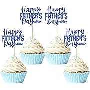 Photo 1 of 24Pcs Happy Father's Day Cupcake Toppers Blue Glitter Best Dad Super Dad Cupcake Picks for Happy Father's Day Theme Party Cake Decorations Supplies