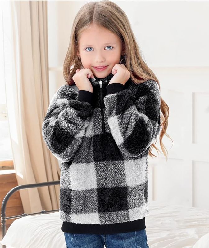 Photo 1 of Girls Size XL--Little Beauty Girl Fuzzy Hoodies Kids Winter Warm Sweatshirt Long Sleeves Zip Fleece Clothes With Pockets

