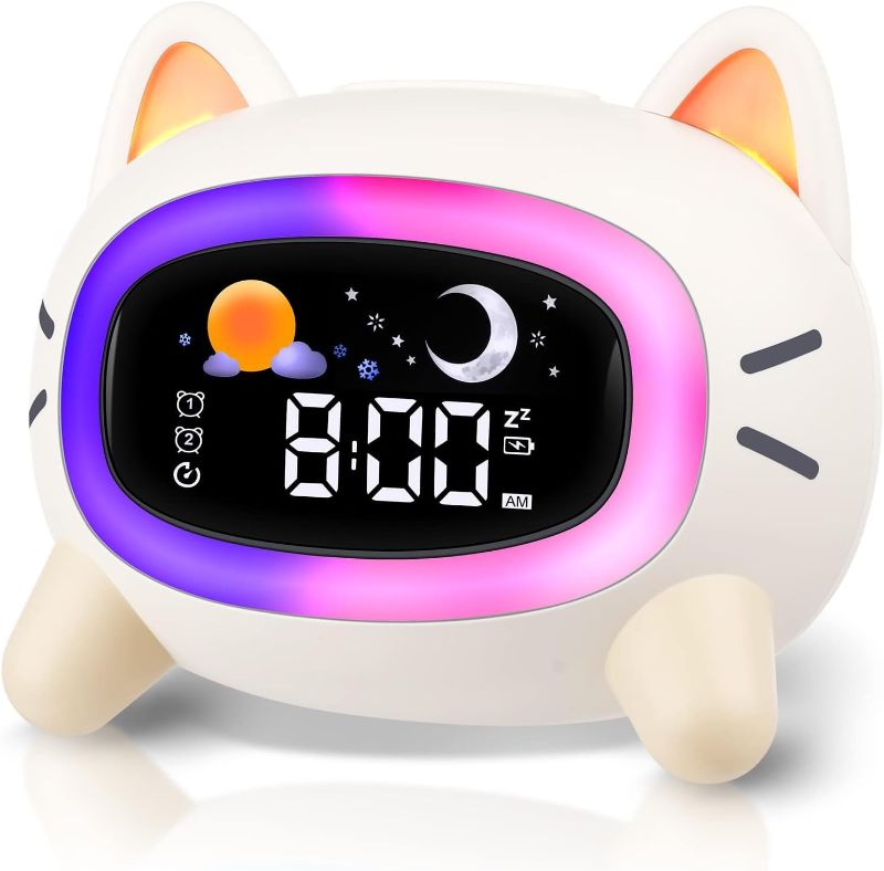 Photo 1 of ANALOI Kids Alarm Clock Toddlers Night Light Clock for Bedroom, Cat Alarm Clock with Sleep Training and Sound Machine,...
