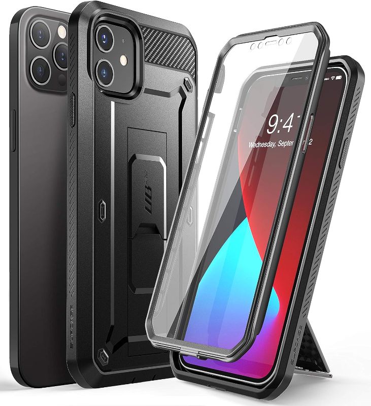 Photo 1 of SupCase Unicorn Beetle Pro Series Case for iPhone 12 /12 Pro (2020 Release) 6.1 Inch, Built-in Screen Protector Full-Body Rugged Holster Case (Black)