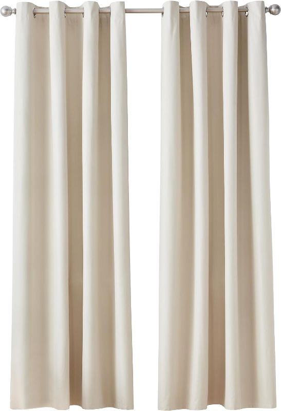 Photo 1 of Amazon Basics Room Darkening Blackout Window Curtain with Grommets, 52 x 84 Inches, Beige - Set of 2