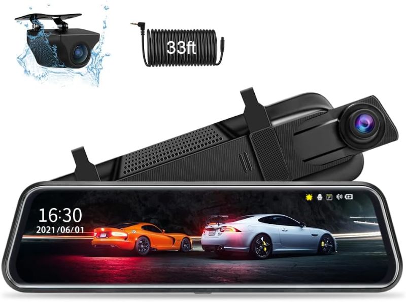 Photo 1 of Upgraded 10'' Rear View Mirror Camera Mirror Dash Cam Front and Rear 1080P Backup Camera FHD Full Touch Screen w Loop Recording, G-Sensor, Parking Monitor 170° Wide Angle