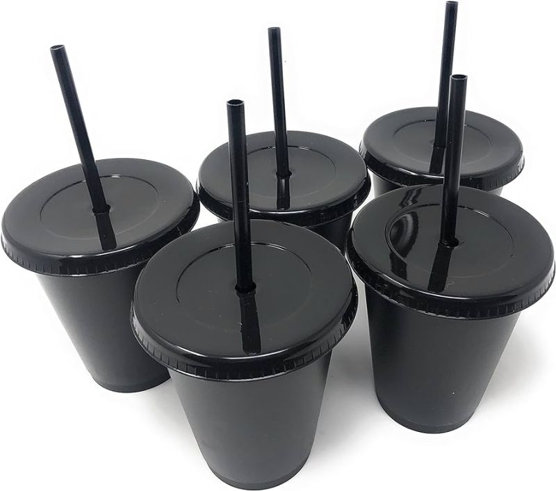 Photo 1 of 15 CUPS Classics Black Colored- Cups with Lids and Straws