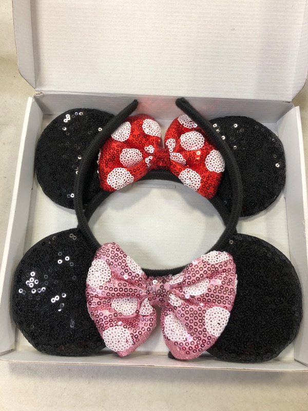Photo 2 of 2Pieces Glitter Murine Ears Headbands for Party Headband Murine Costume for Girls 
