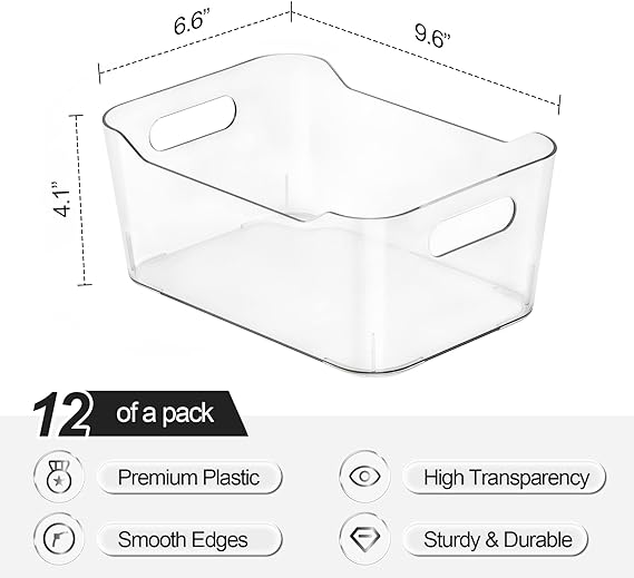 Photo 2 of [ 12 Pack ] Multi-Use Clear Bins for Organizing - Fridge, Refrigerator Organizer Bins - Pantry Organization and Storage - Plastic Containers for Home, Kitchen, Freezer, SOHO Collection, Canbinet, RV