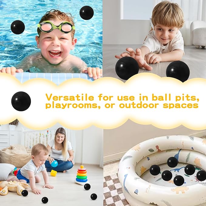 Photo 2 of  Black Ball Pit Balls Plastic Balls for Ball Pits - Ideal for Ball Crawls and Pools - Spark Your Toddler's Imagination