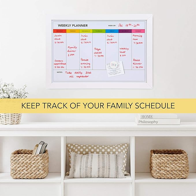 Photo 1 of Weekly Dry Erase Board for Wall [17in x 12in] Weekly Whiteboard Planner and Magnetic Calendar - Days of The Week White Board for Schedule, Daily Meal Planner - Includes Full Mounting Kit